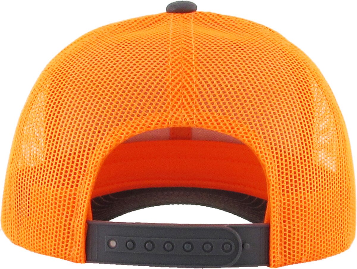 Dark Gray Neon Orange Two Tone Classic 6 Panel Trucker Mesh Snapback Back View